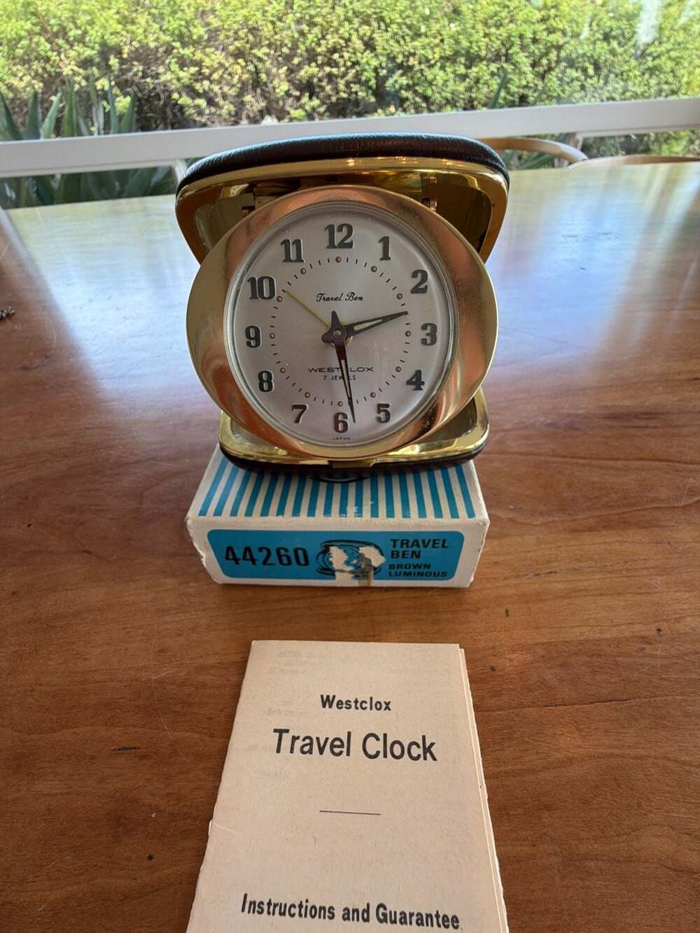 Vintage Westclox Travel Ben 7 Jewel Folding Travel Alarm Clock with Case and Box